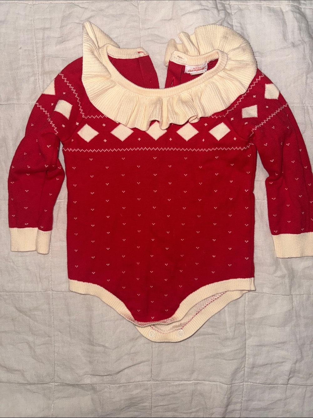 Cat & Jack Red Knit One-Piece Bodysuit with Cream Ruffle Collar